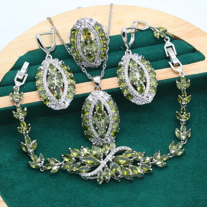 Luxurious Purple Amethyst 925 Sterling Silver Jewelry set for Women Bracelet Earrings Necklace pendant Ring Birthday Gift