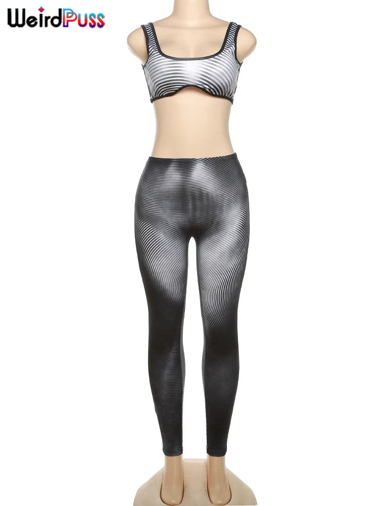 Stretch Tank Tops+Leggings Matching Casual Sporty Streetwear Outfits
