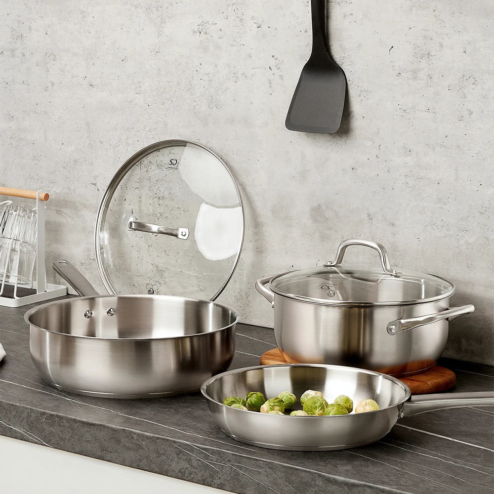 Stainless Steel Cookware Set 10pcs, All Stoves Compatible, Oven Safe