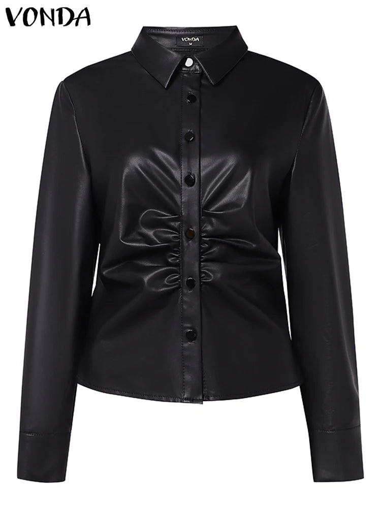 Women Outwear Jackets Turn Down Collar Long Sleeve Cool Style Clubwear Leather Coat Stylish European Trench