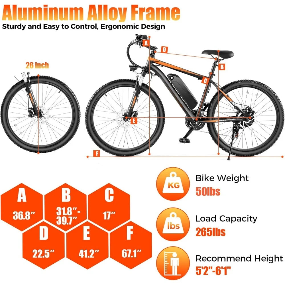 Electric Bike,26" Sunshine Commuter Ebike, 55 Miles 22MPH Electric Bicycle with 48V/374Wh Battery, LCD Display