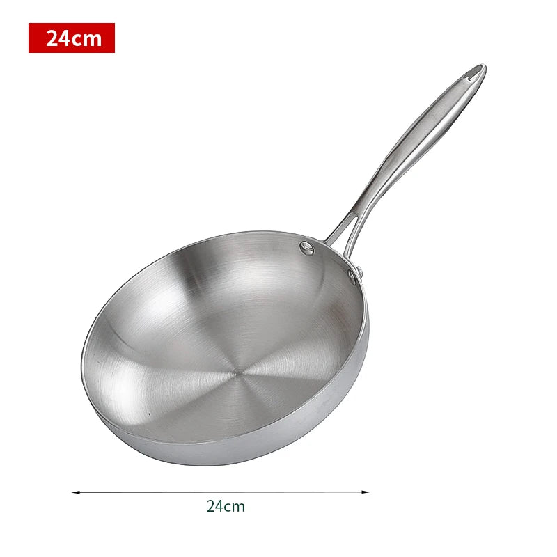 Stainless Steel Frying Pan, NonStick Pan Fried Steak Pot Uncoated Kitchen Cookware For Gas Stove and Induction Cooker