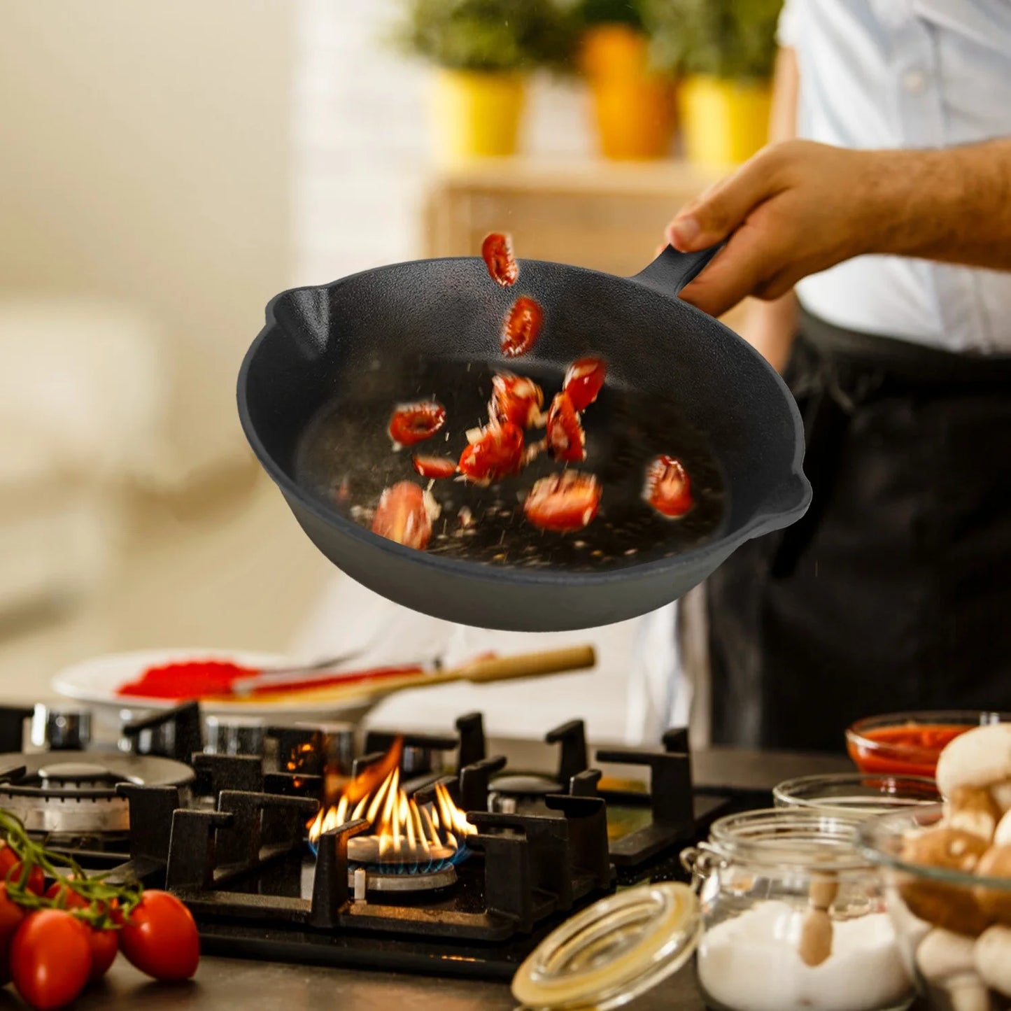 3Pcs Pre-Seasoned Cast Iron Skillet Set 6/8/10in Heat-Resistant Frying Pan
