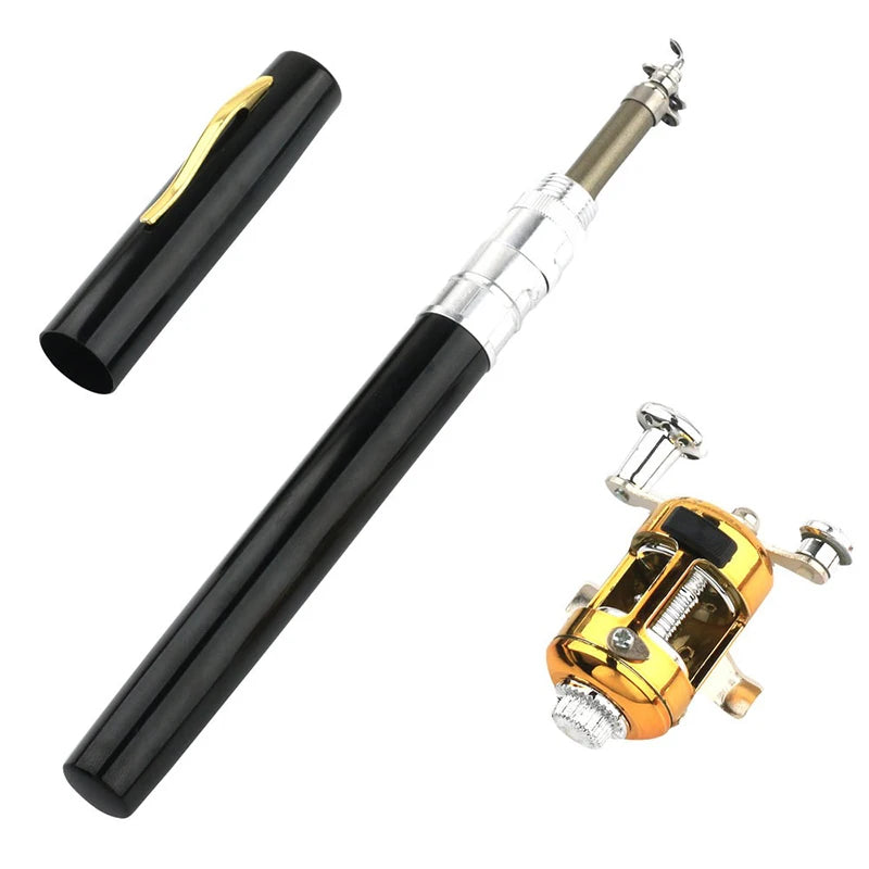 Fishing Rod Reel Combo Set Mini Telescopic Pocket Pen Fishing Rod Pole + Reel