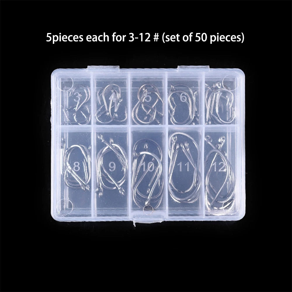 50-1000PCS Fishing Hooks Set High Carbon Steel Sharp Durable Barbed Fishhook Rock Fishing Equipment Gear Tackle Accessories with