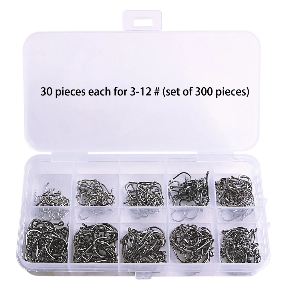 50-1000PCS Fishing Hooks Set High Carbon Steel Sharp Durable Barbed Fishhook Rock Fishing Equipment Gear Tackle Accessories with