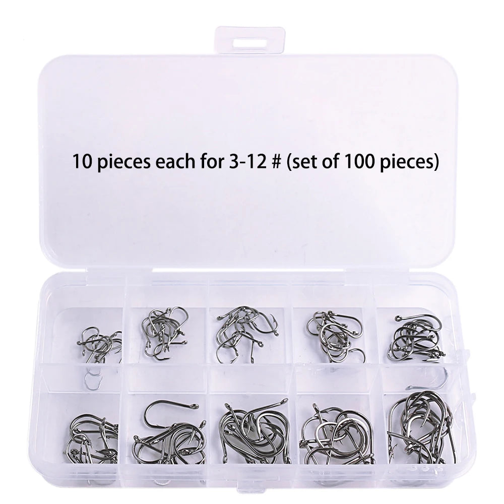 50-1000PCS Fishing Hooks Set High Carbon Steel Sharp Durable Barbed Fishhook Rock Fishing Equipment Gear Tackle Accessories with