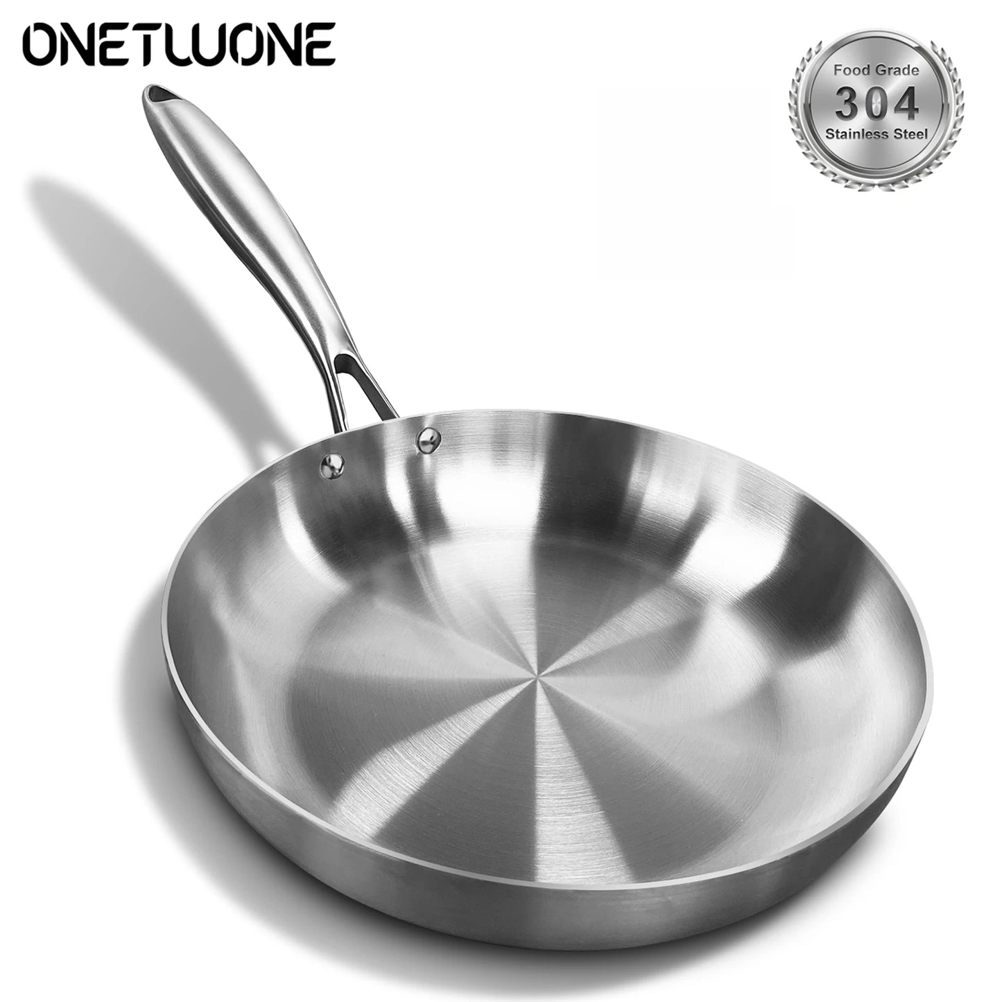Stainless Steel Frying Pan, NonStick Pan Fried Steak Pot Uncoated Kitchen Cookware For Gas Stove and Induction Cooker