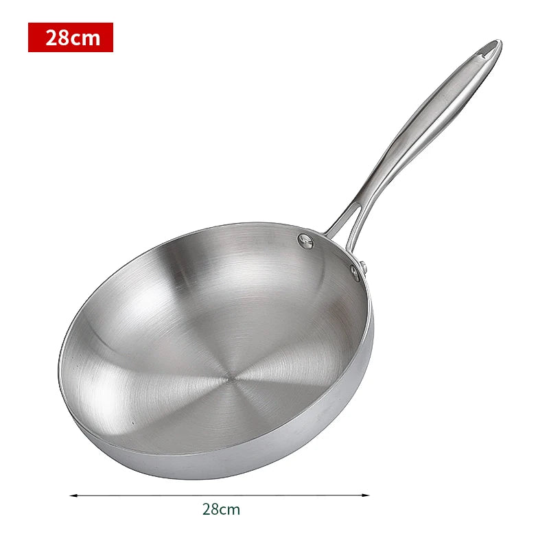 Stainless Steel Frying Pan, NonStick Pan Fried Steak Pot Uncoated Kitchen Cookware For Gas Stove and Induction Cooker