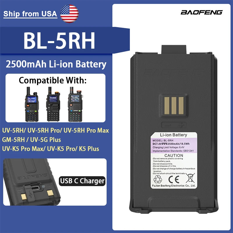 100% Original Li-ion Battery USB-C Charger BF-K5 Plus UV-5GPlus Walklie Talkie