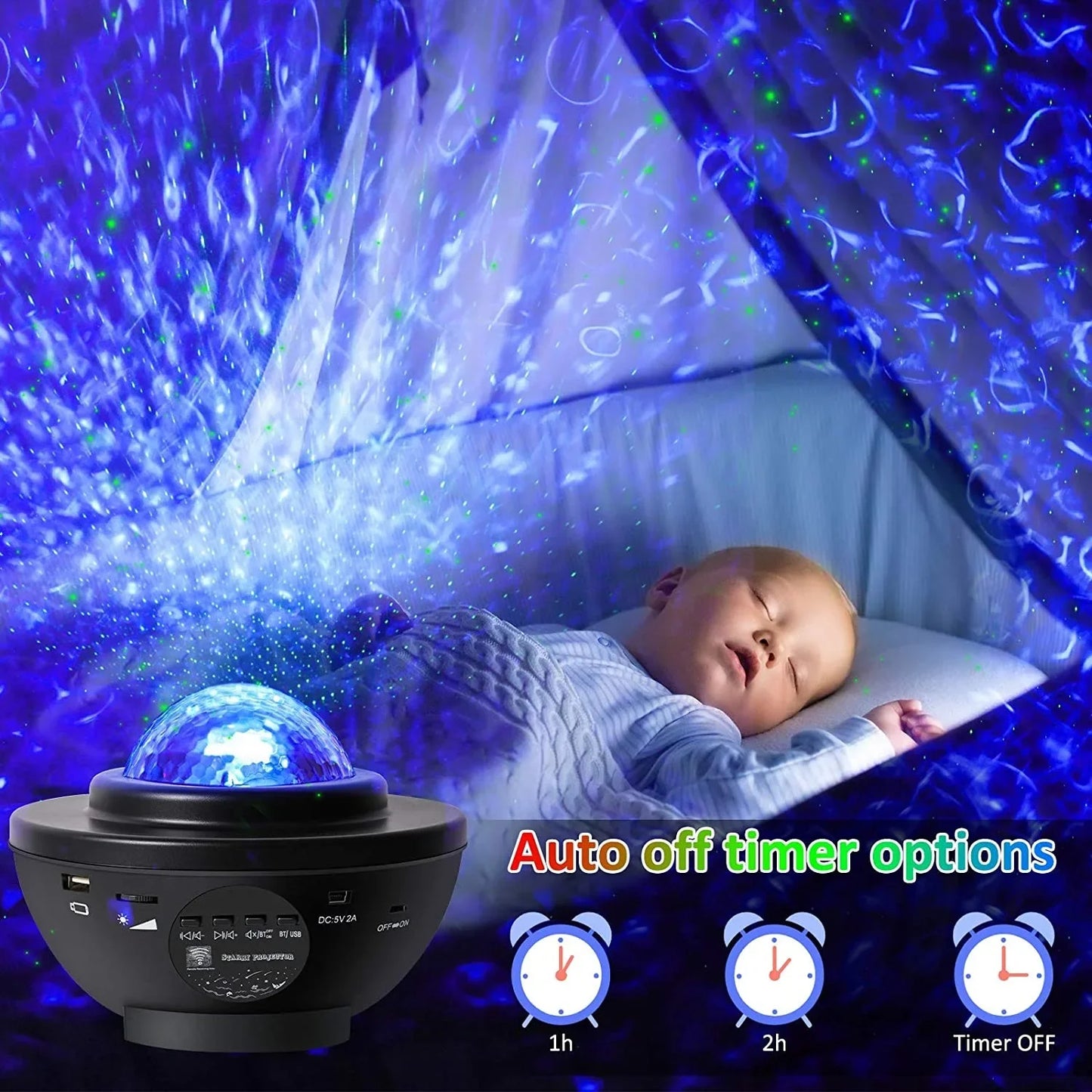 Starry Projector Night Light with Ocean Wave Music Speaker Nebula Cloud Ceiling Lamp Decoration Birthday Gifts Party Festival