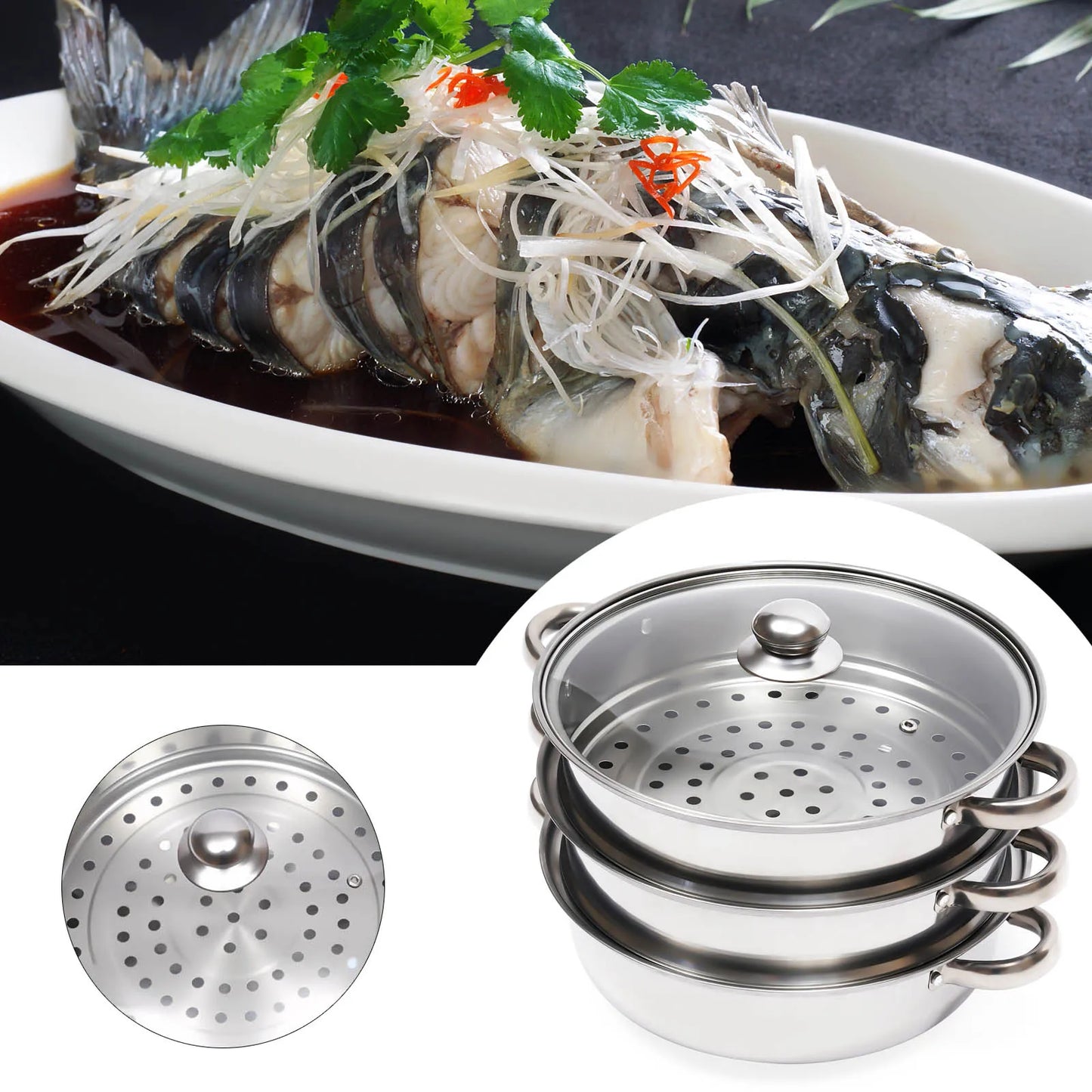 3 Tiers Stainless Steel Steamer Overlapping Steaming Pot Cookware Kitchen