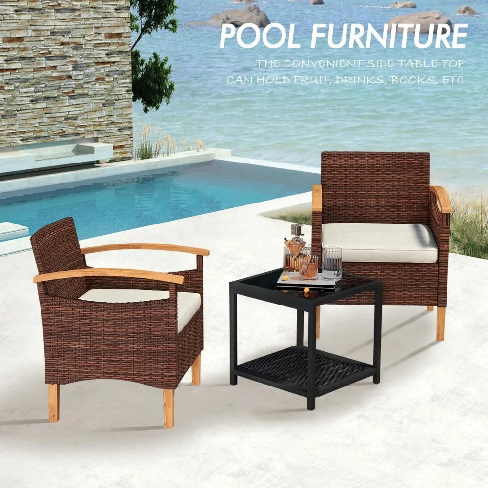 Outdoor Courtyard Furniture Set with Table, Wicker Courtyard Set for Small Tavern, 2-Piece Set