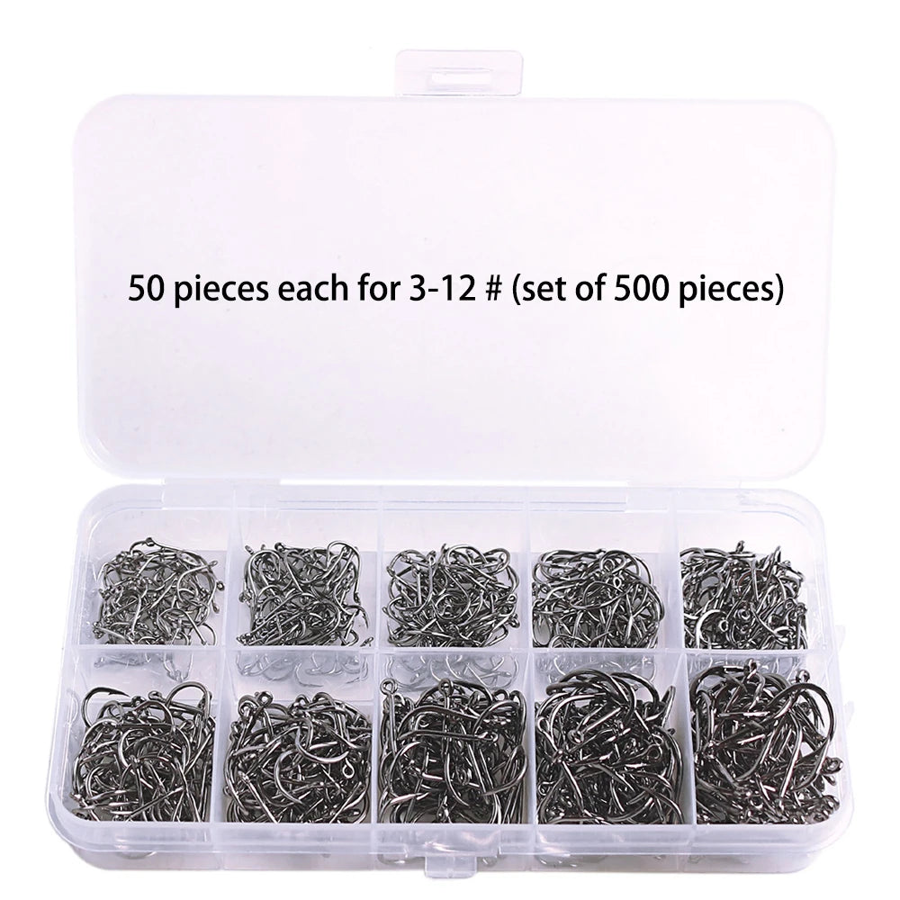 50-1000PCS Fishing Hooks Set High Carbon Steel Sharp Durable Barbed Fishhook Rock Fishing Equipment Gear Tackle Accessories with
