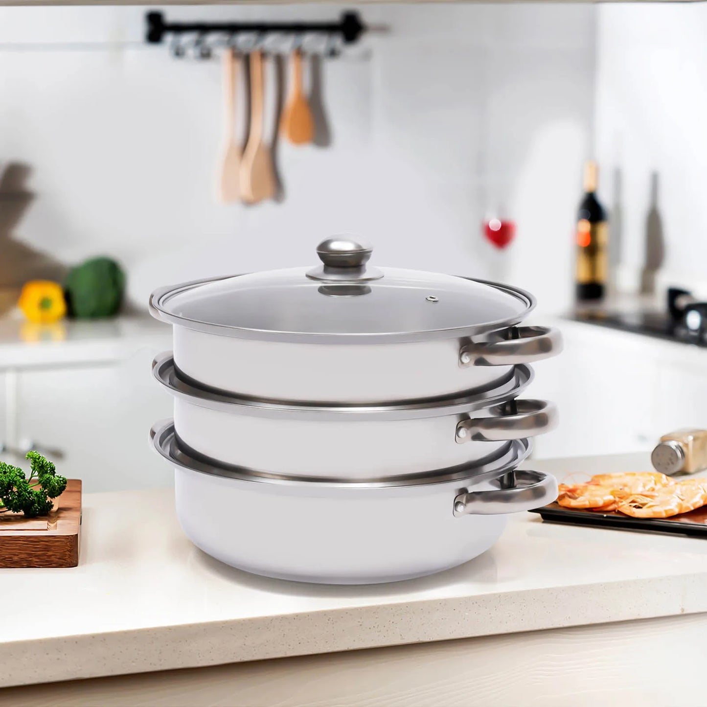 3 Tiers Stainless Steel Steamer Overlapping Steaming Pot Cookware Kitchen