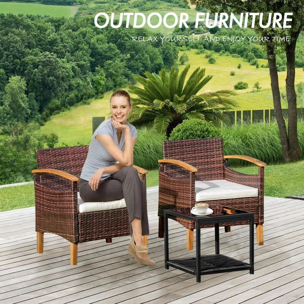 Outdoor Courtyard Furniture Set with Table, Wicker Courtyard Set for Small Tavern, 2-Piece Set