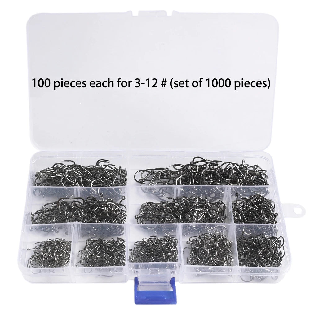 50-1000PCS Fishing Hooks Set High Carbon Steel Sharp Durable Barbed Fishhook Rock Fishing Equipment Gear Tackle Accessories with