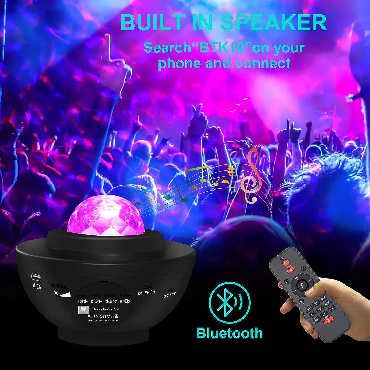 Starry Projector Night Light with Ocean Wave Music Speaker Nebula Cloud Ceiling Lamp Decoration Birthday Gifts Party Festival