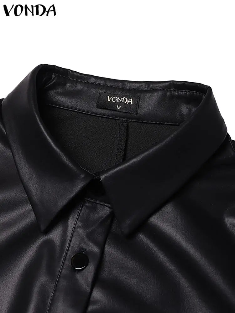 Women Outwear Jackets Turn Down Collar Long Sleeve Cool Style Clubwear Leather Coat Stylish European Trench