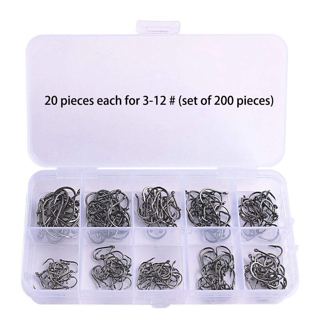 50-1000PCS Fishing Hooks Set High Carbon Steel Sharp Durable Barbed Fishhook Rock Fishing Equipment Gear Tackle Accessories with