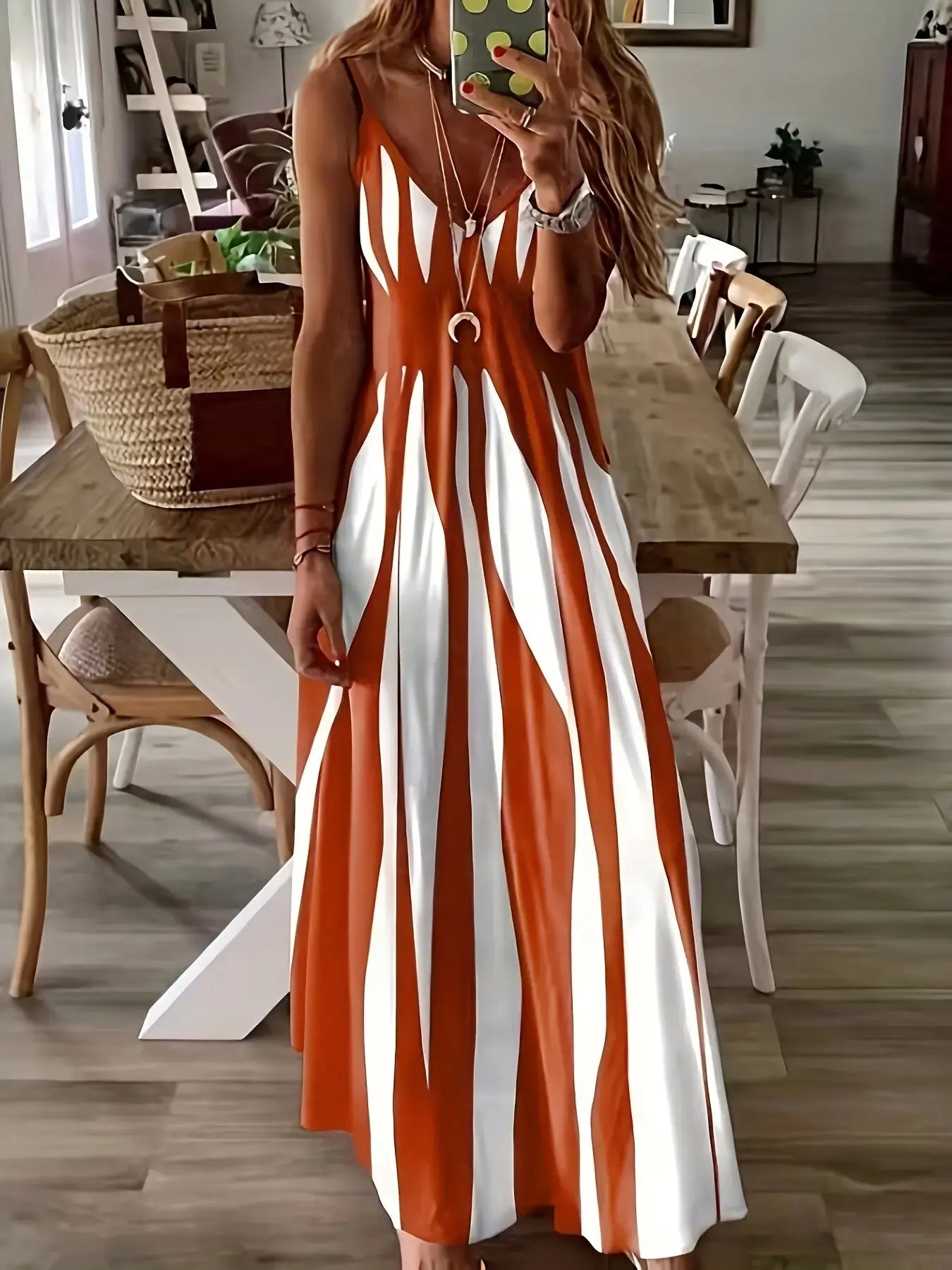 Targeted printed spring/summer new V-neck long dress