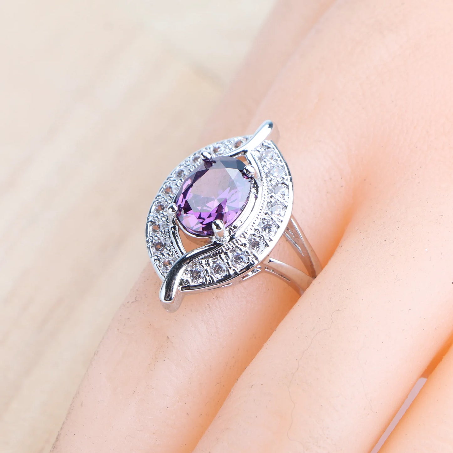 Purple Zircon Silver 925 Jewelry Sets Bridal Earrings Charms Bracelets For Women Ring Pendant Necklace Set Wedding Jewelry