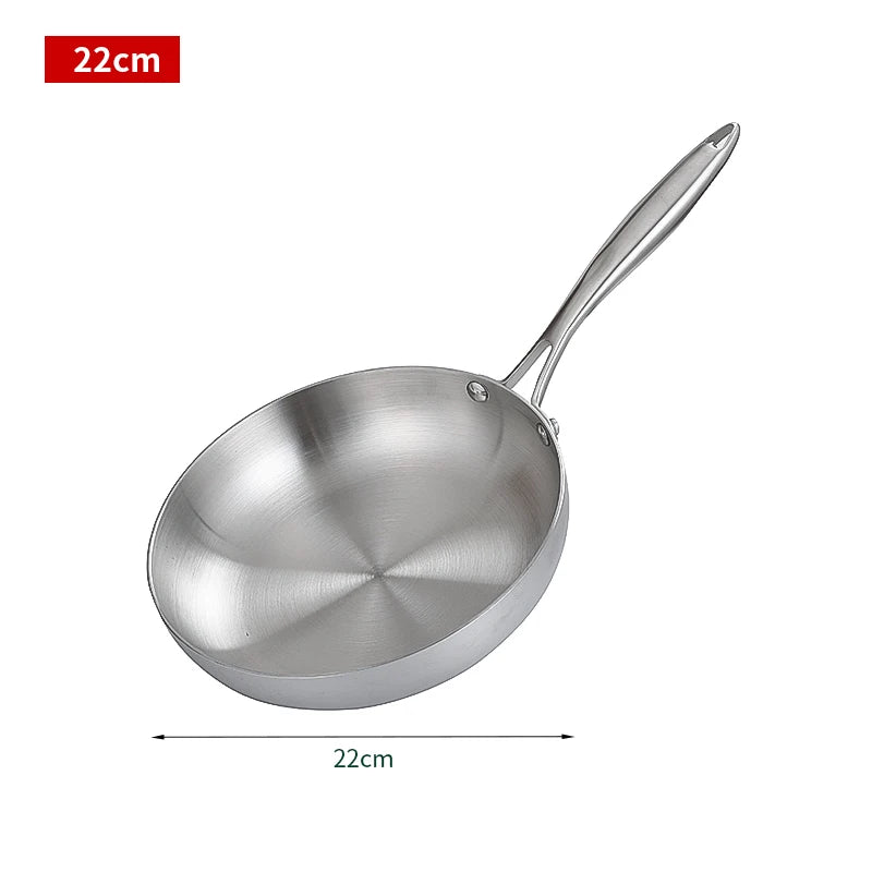 Stainless Steel Frying Pan, NonStick Pan Fried Steak Pot  Uncoated Kitchen Cookware For Gas Stove and Induction Cooker