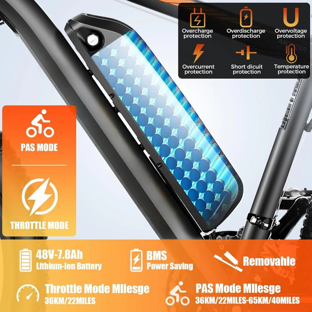 Electric Bike,26" Sunshine Commuter Ebike, 55 Miles 22MPH Electric Bicycle with 48V/374Wh Battery, LCD Display