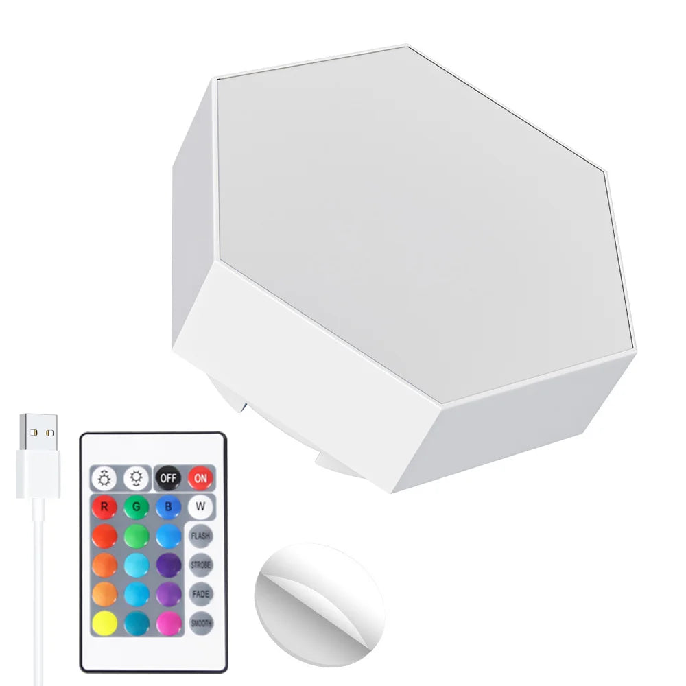 Remote Control Hexagon Wall Lights Smart Wall-Mounted Touch-Sensitive DIY Geometric Modular Gaming Room Decor RGB Night Lights