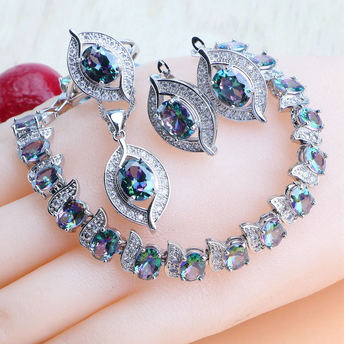 Purple Zircon Silver 925 Jewelry Sets Bridal Earrings Charms Bracelets For Women Ring Pendant Necklace Set Wedding Jewelry