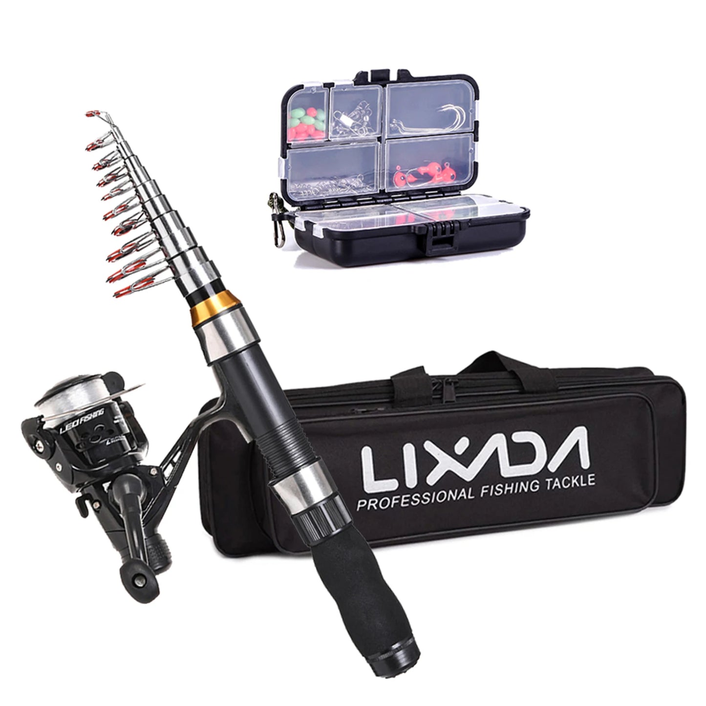 Telescopic Fishing Rod Reel Combo Full Kit Carbon Fiber Rod Pole Spinning Reel Fishing Bag Case Gear Set