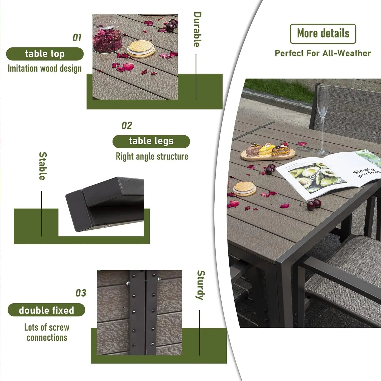 7 Piece Patio Dining Set Outdoor Furniture Set with Weather Resistant Table and 6 Stackable Textilene Chairs for Garden,