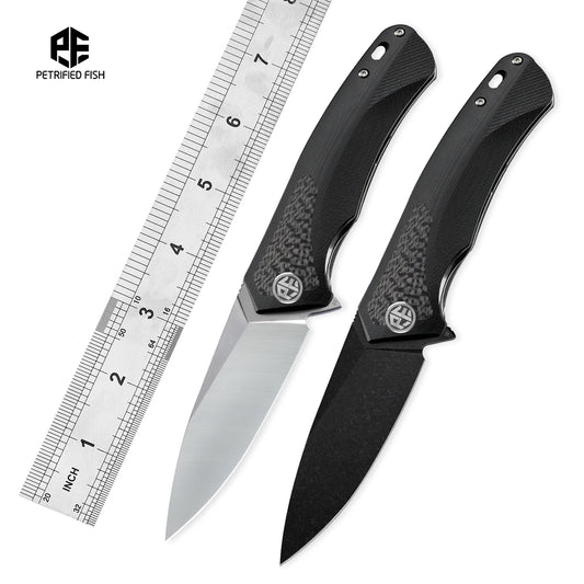 Petrified Fish Steel Blade Folding Knife G10+Carbon Fiber Handle Outdoor Camping Hunting Pocket Tool