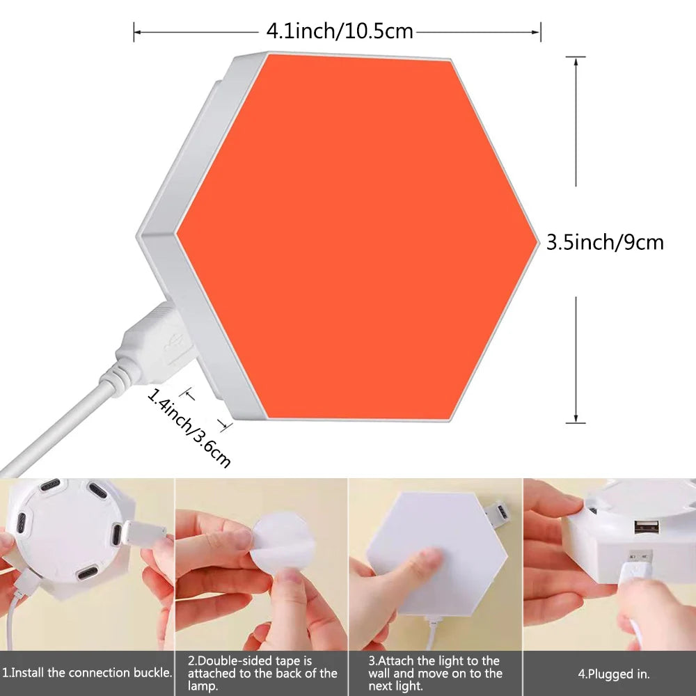 Remote Control Hexagon Wall Lights Smart Wall-Mounted Touch-Sensitive DIY Geometric Modular Gaming Room Decor RGB Night Lights