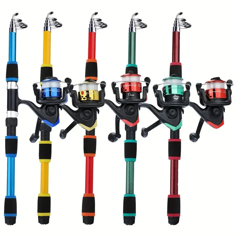 Spinning Fishing Pole Set 1.8M Portable Telescopic Rod with 5.2:1 Fishing Reel Max Drag 5kg Full Fishing Kit