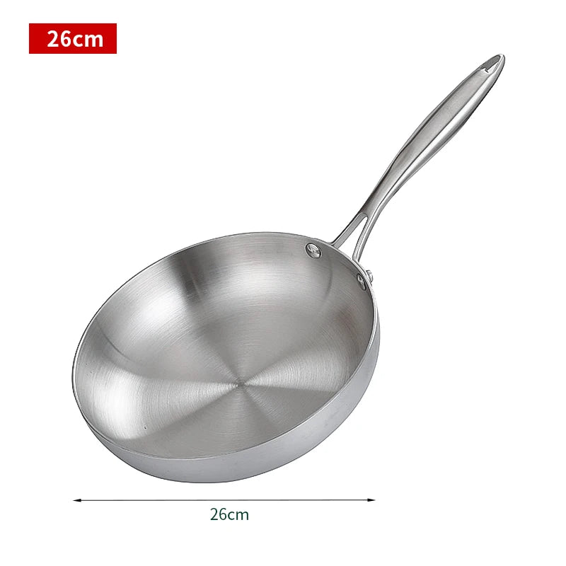 Stainless Steel Frying Pan, NonStick Pan Fried Steak Pot  Uncoated Kitchen Cookware For Gas Stove and Induction Cooker