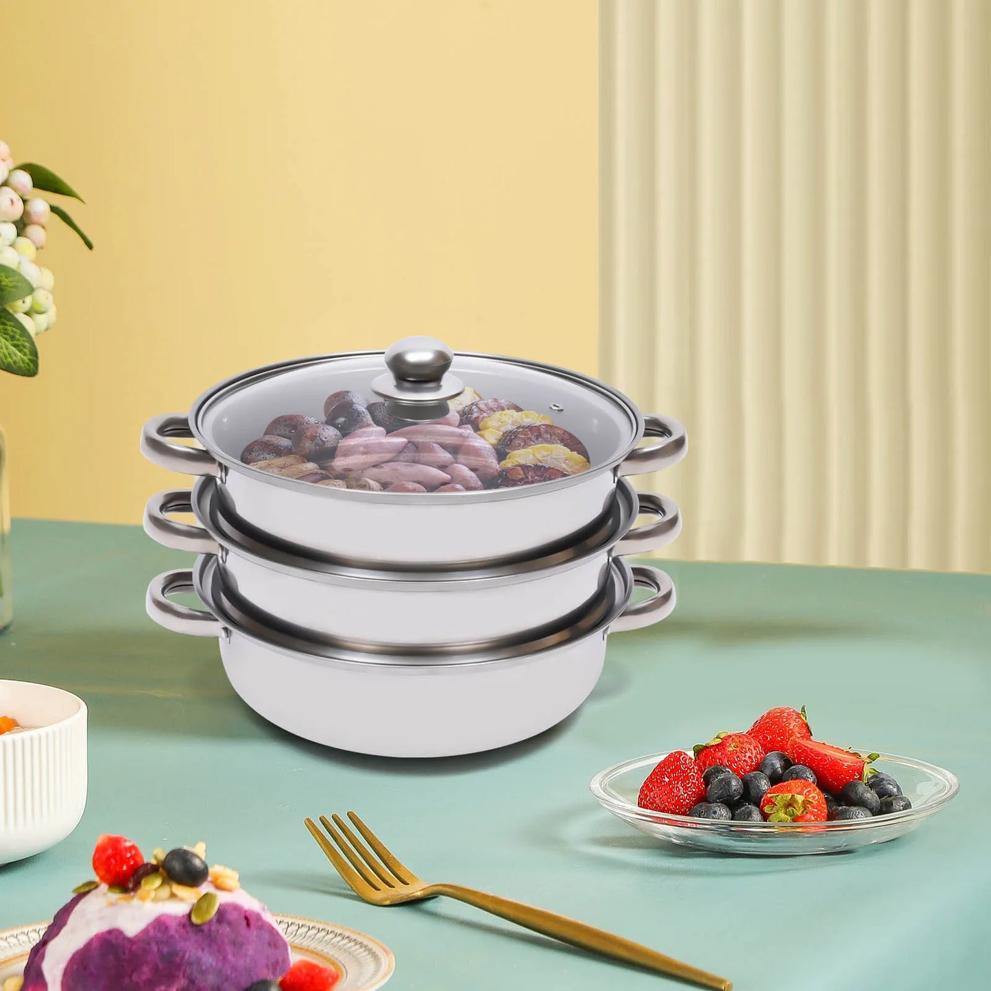 3 Tiers Stainless Steel Steamer Overlapping Steaming Pot Cookware Kitchen