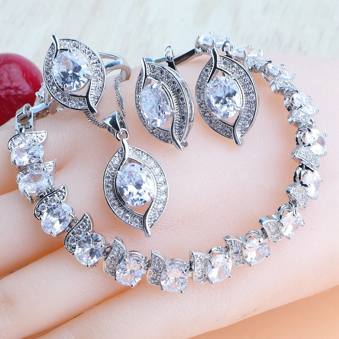 Purple Zircon Silver 925 Jewelry Sets Bridal Earrings Charms Bracelets For Women Ring Pendant Necklace Set Wedding Jewelry