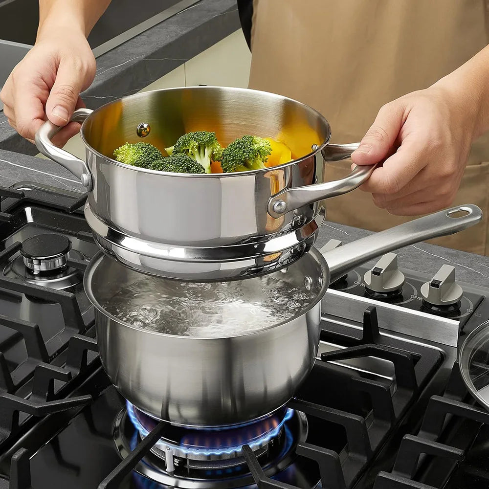 Stainless Steel Cookware Set 10pcs, All Stoves Compatible, Oven Safe