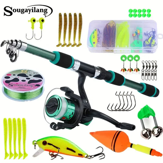 Spinning Fishing Pole Set 1.8M Portable Telescopic Rod with 5.2:1 Fishing Reel Max Drag 5kg Full Fishing Kit