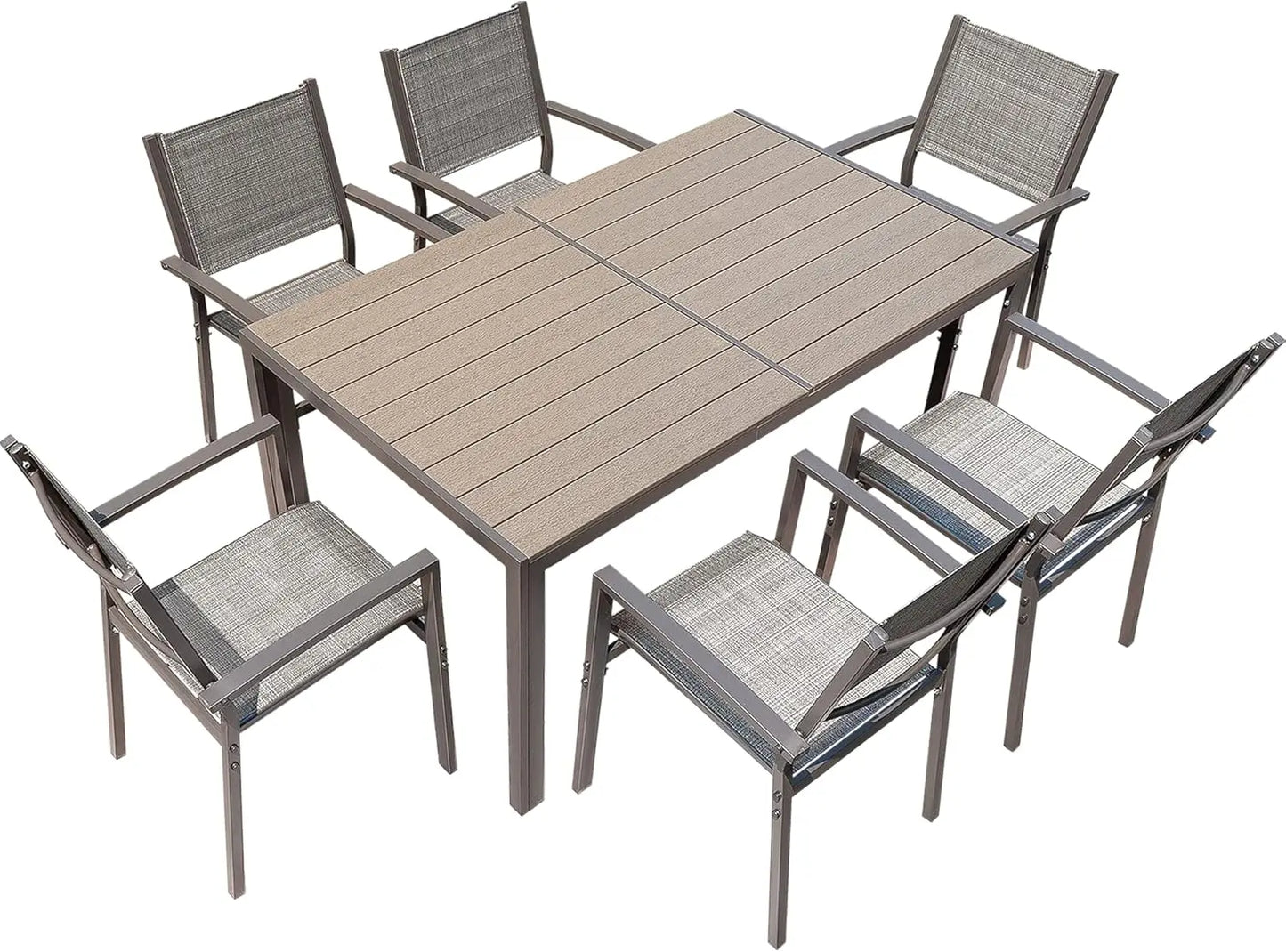 7 Piece Patio Dining Set Outdoor Furniture Set with Weather Resistant Table and 6 Stackable Textilene Chairs for Garden,