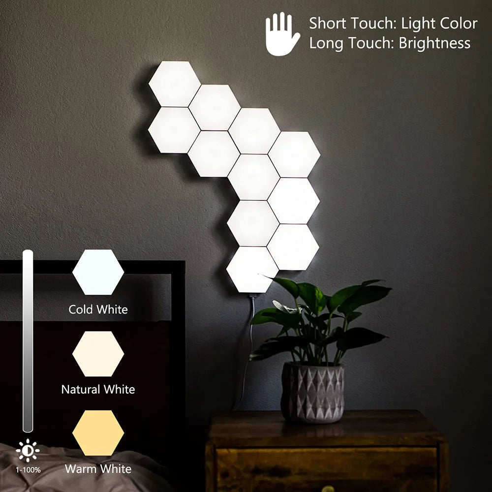 Remote Control Hexagon Wall Lights Smart Wall-Mounted Touch-Sensitive DIY Geometric Modular Gaming Room Decor RGB Night Lights