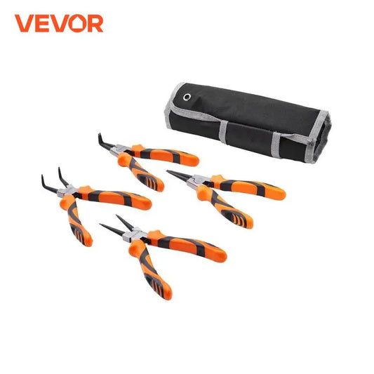 4-Piece 0.07" Snap Ring Pliers Set Tip Diameter High Carbon Steel Straight and Bent Jaw Heavy Duty Pliers and Tool Bag