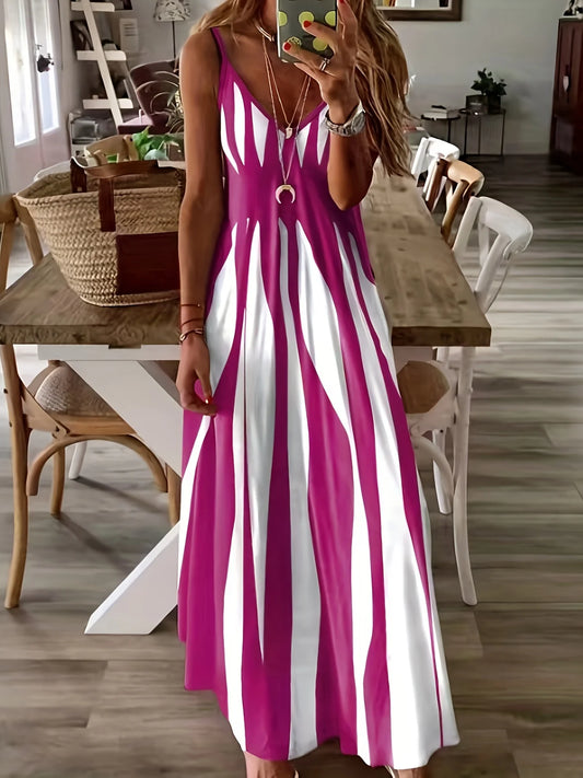 Targeted printed spring/summer new V-neck long dress