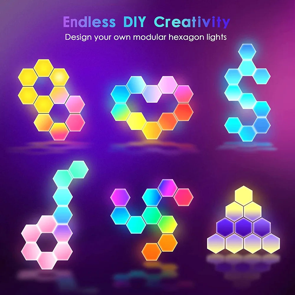Remote Control Hexagon Wall Lights Smart Wall-Mounted Touch-Sensitive DIY Geometric Modular Gaming Room Decor RGB Night Lights