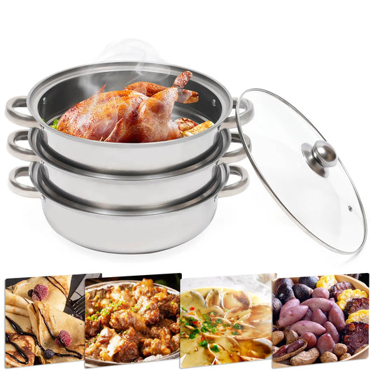 3 Tiers Stainless Steel Steamer Overlapping Steaming Pot Cookware Kitchen
