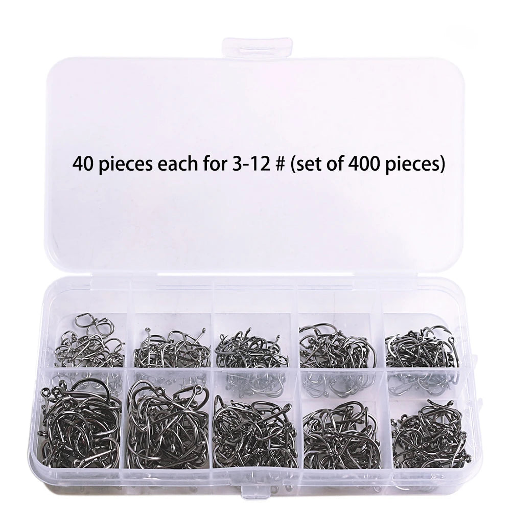 50-1000PCS Fishing Hooks Set High Carbon Steel Sharp Durable Barbed Fishhook Rock Fishing Equipment Gear Tackle Accessories with