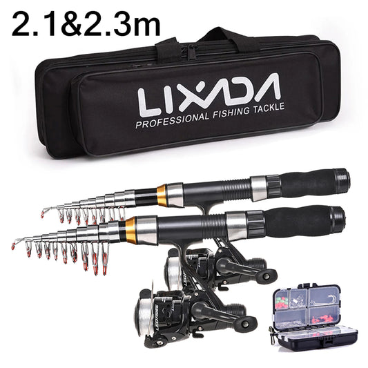 Telescopic Fishing Rod Reel Combo Full Kit Carbon Fiber Rod Pole Spinning Reel Fishing Bag Case Gear Set