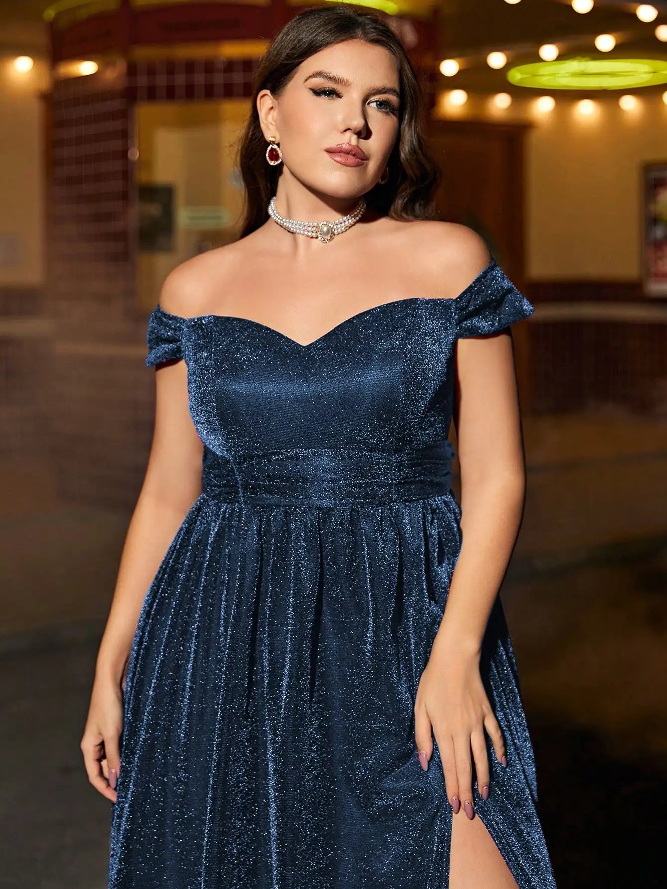 plus size Short sleeve line neck high slit gorgeous woven evening gown ball dress Party dress bridesmaid dress