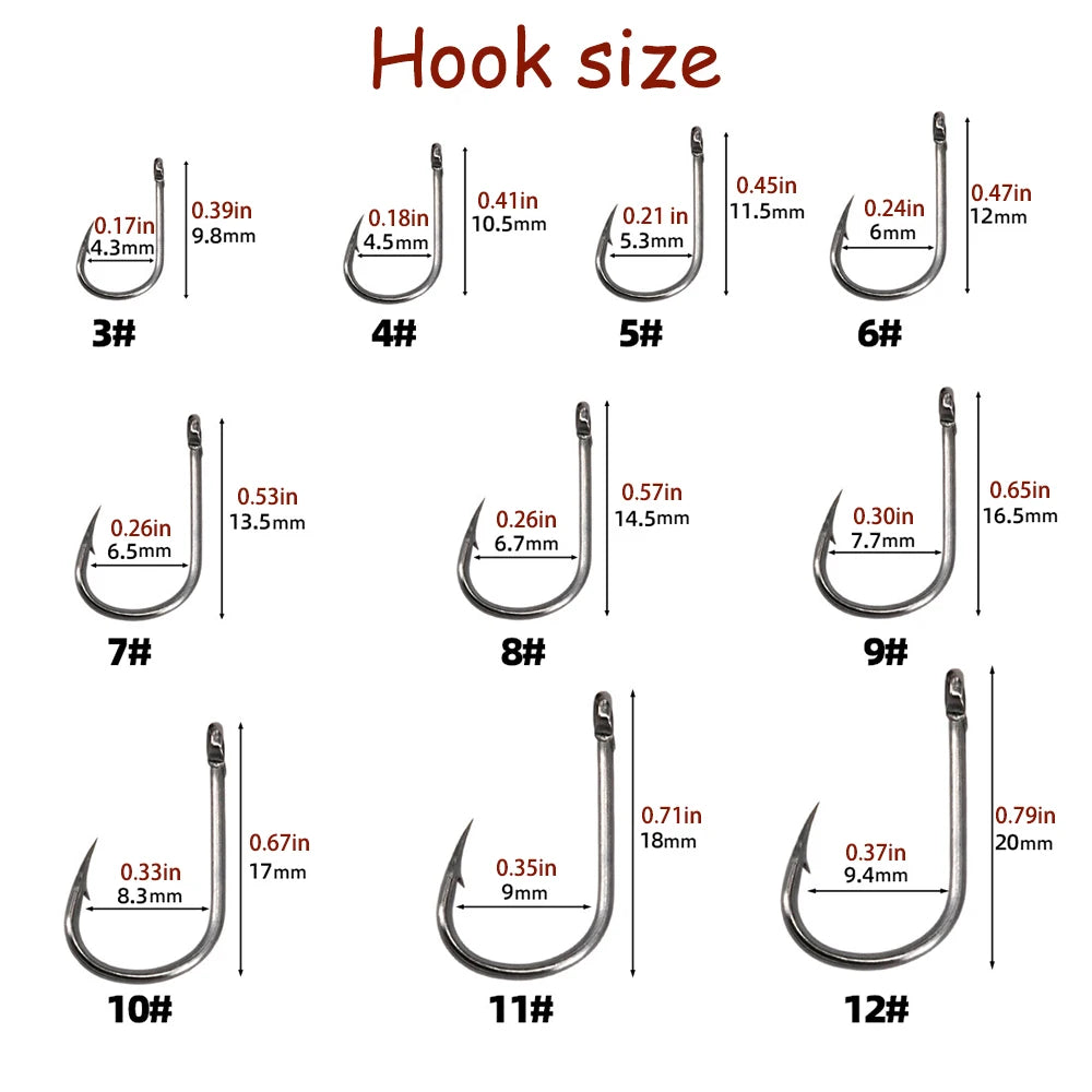 50-1000PCS Fishing Hooks Set High Carbon Steel Sharp Durable Barbed Fishhook Rock Fishing Equipment Gear Tackle Accessories with